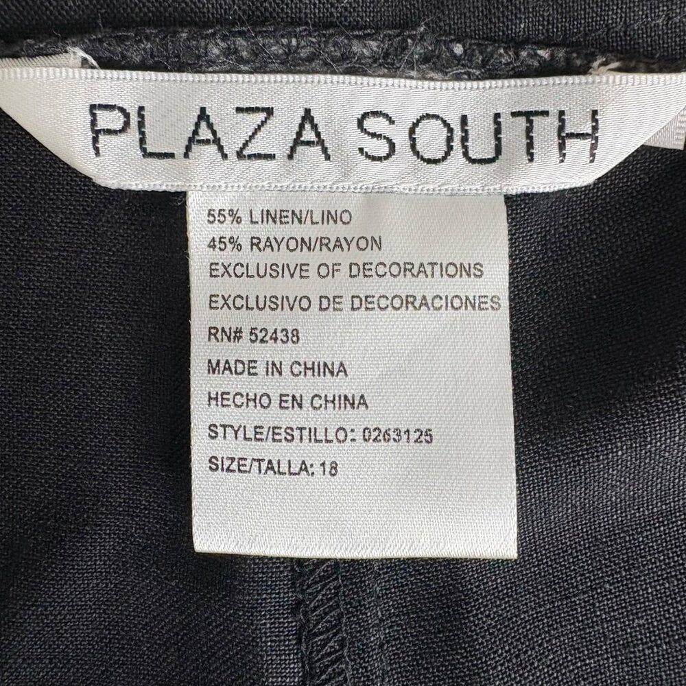 Plaza South Black Linen Tapered Pants Sz 18 Minimalist Slit Hem - Picture 11 of 12